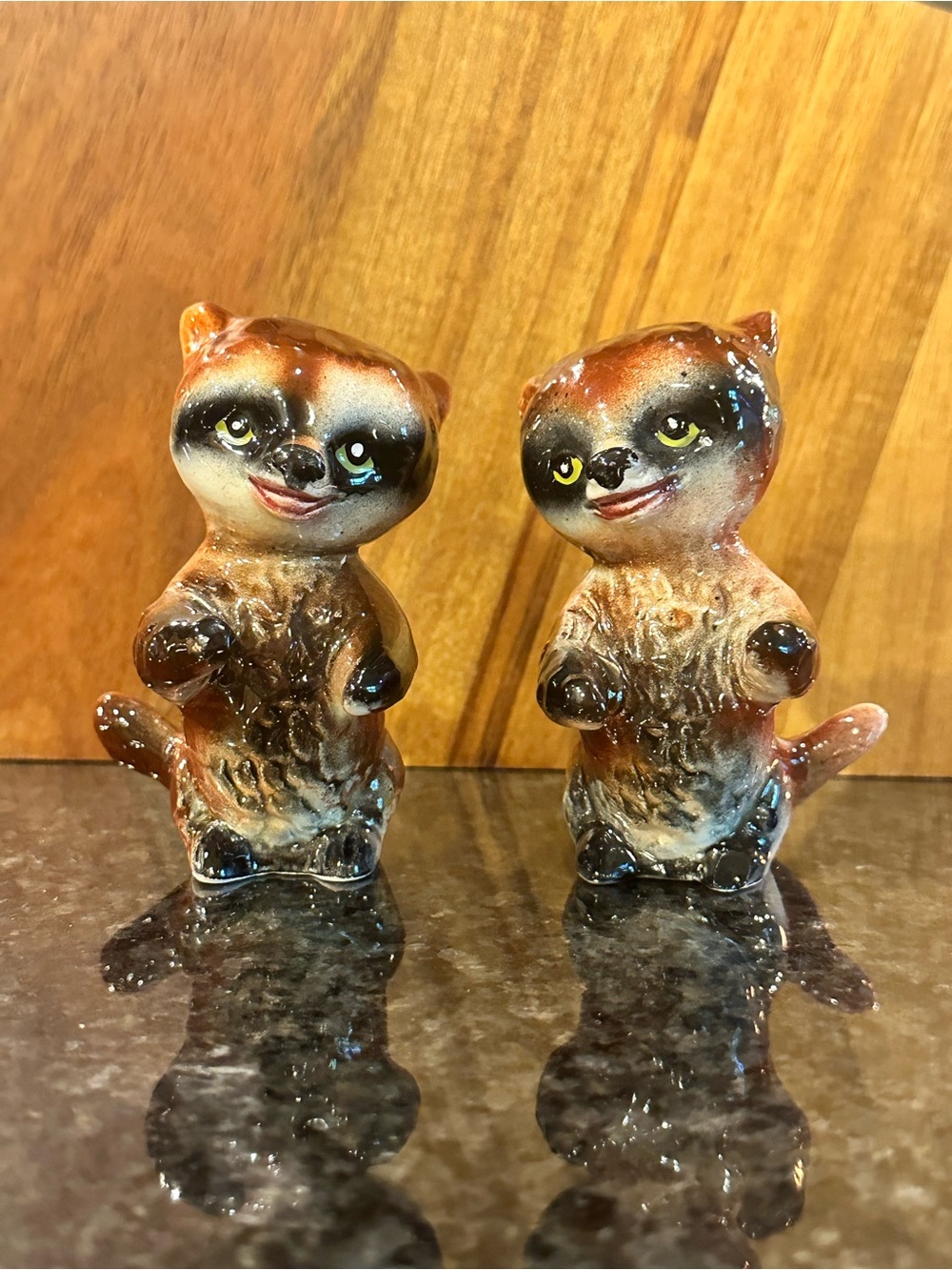 Vintage Ceramic Raccoon Salt & Pepper Shakers - Made in Japan